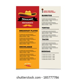 Cafe menu mexican, template design.Vector illustration.