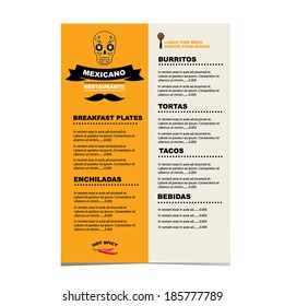 Cafe menu mexican, template design.Vector illustration.