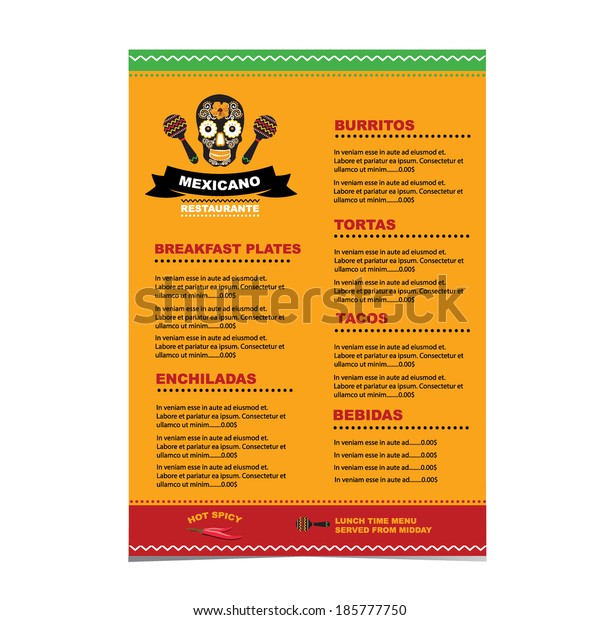 Cafe Menu Mexican Template Designvector Illustration Stock Vector ...