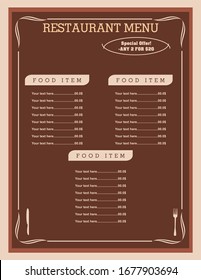 Cafe menu restaurant brochure. Food design template