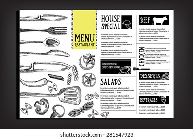 Cafe menu restaurant brochure. Food design template.