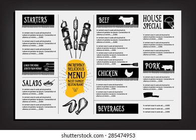 Cafe menu restaurant brochure. Food design template.