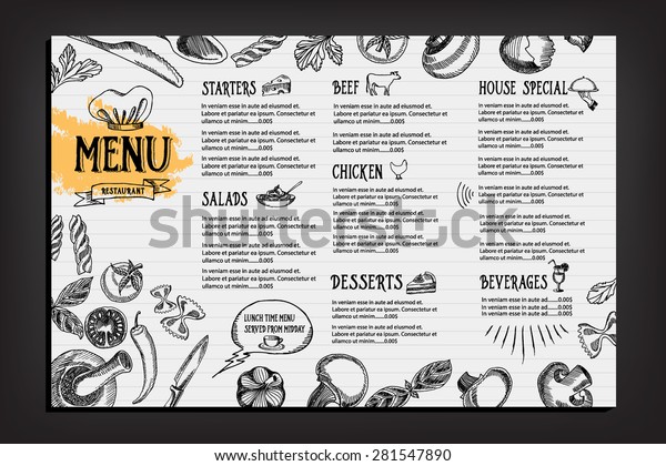 Cafe menu
restaurant brochure. Food design
template.