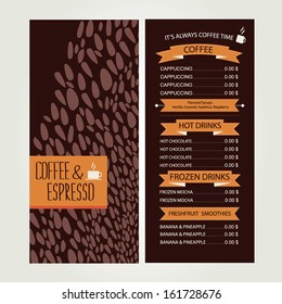 Cafe menu, template design. Vector illustration.