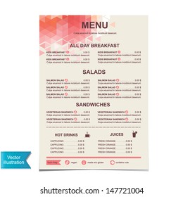 Cafe menu, template design.Vector illustration.