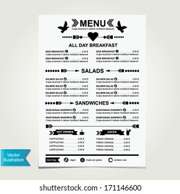 Cafe menu, template design.Vector illustration.