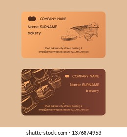 Cafe menu vector business card sweet desserts chocolate cupcake cheesecake and fast food icecream in restaurant illustration backdrop set muffin baked bread retro sketch business-card background.