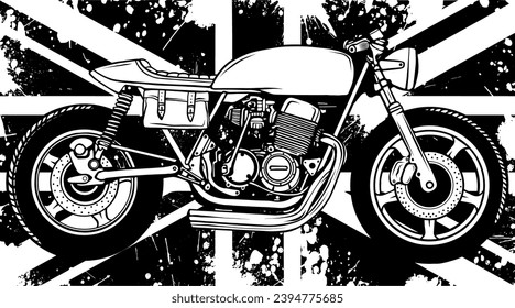 Cafe motorcycle bike outline vector illustration.