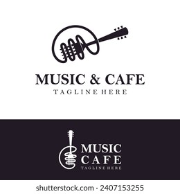 Cafe music logo. music band logo for cafe, restaurant, nightclub, and coffeehouse.