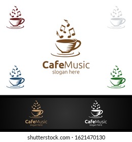 Cafe Music Logo with Note and Cafe Concept