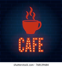 Cafe neon banner. Vector illustration