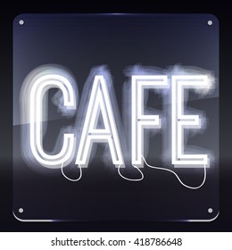 Cafe. Neon signboard. Glowing text on background.Illustration for your restaurant, club, cafe, shop, business.