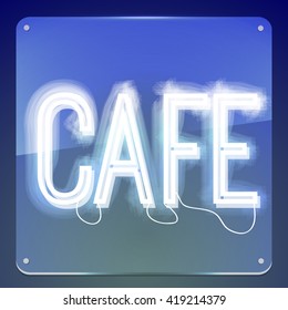 Cafe. Neon signboard. Glowing text on background.Illustration for your restaurant, club, cafe, shop, business.