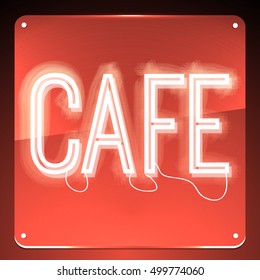 Cafe. Neon signboard. Glowing text on background. Illustration for your restaurant, club, cafe, shop, business.