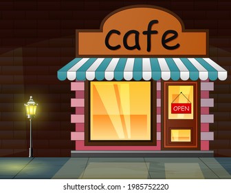 Un café en la ilustración de fondo nocturno