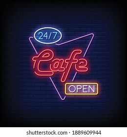 Cafe Open Neon Signs Style Text Vector