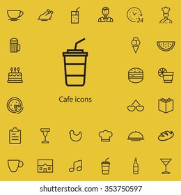 cafe outline, thin, flat, digital icon set for web and mobile