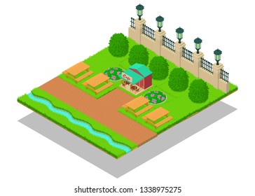 Cafe park concept banner. Isometric banner of cafe park vector concept for web, giftcard and postcard