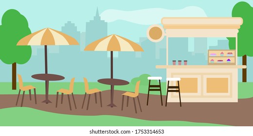 Cafe in the park on the street, vector graphics