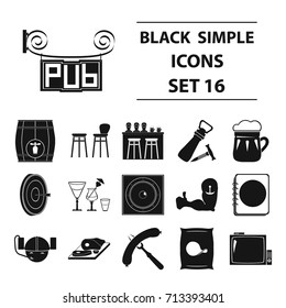 Cafe, party, alcohol, counter, food and other attributes of the pub.Pub set collection icons in black style vector symbol stock illustration web.