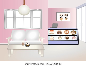 Cafe pastel showing many type of cake for background backdrop cafe canteen concept 