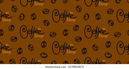cafe pattern background. Cafe Themed Coffee Bean Pattern background. Coffee and Cafe pattern background. Vintage Coffee Doodle Pattern background.
