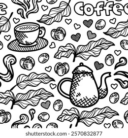 cafe pattern background. Cafe Themed Coffee Bean Pattern background. Coffee and Cafe pattern background. Vintage Coffee Doodle Pattern background.