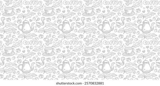 cafe pattern background. Cafe Themed Coffee Bean Pattern background. Coffee and Cafe pattern background. Vintage Coffee Doodle Pattern background.