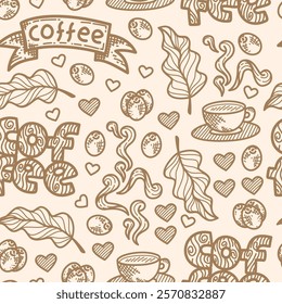 cafe pattern background. Cafe Themed Coffee Bean Pattern background. Coffee and Cafe pattern background. Vintage Coffee Doodle Pattern background.