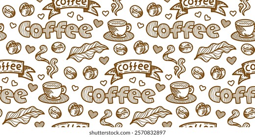 cafe pattern background. Cafe Themed Coffee Bean Pattern background. Coffee and Cafe pattern background. Vintage Coffee Doodle Pattern background.