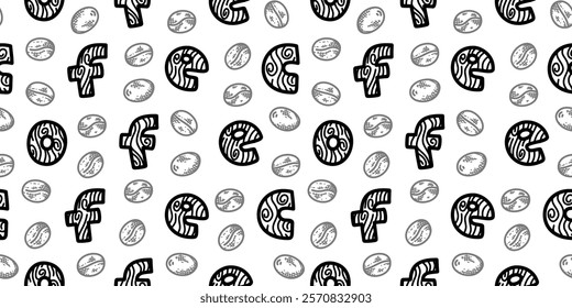 cafe pattern background. Cafe Themed Coffee Bean Pattern background. Coffee and Cafe pattern background. Vintage Coffee Doodle Pattern background.