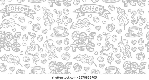 cafe pattern background. Cafe Themed Coffee Bean Pattern background. Coffee and Cafe pattern background. Vintage Coffee Doodle Pattern background.
