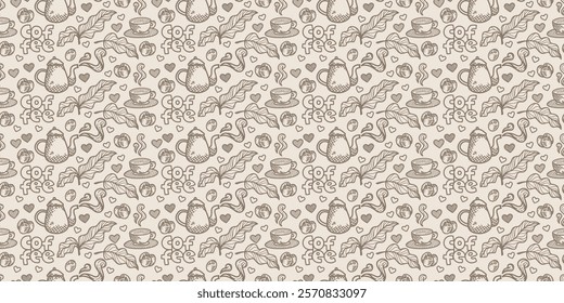 cafe pattern background. Cafe Themed Coffee Bean Pattern background. Coffee and Cafe pattern background. Vintage Coffee Doodle Pattern background.