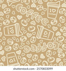 cafe pattern background. Cafe Themed Coffee Bean Pattern background. Coffee and Cafe pattern background. Vintage Coffee Doodle Pattern background.