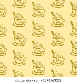 cafe pattern background. Cafe Themed Coffee Bean Pattern background. Coffee and Cafe pattern background. Vintage Coffee Doodle Pattern background.