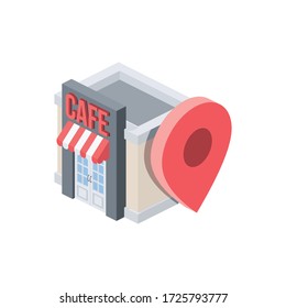 Cafe pin map. Vector 3d isometric, color web icon, new flat style. Creative illustration design, isolated graphic idea for infographics.