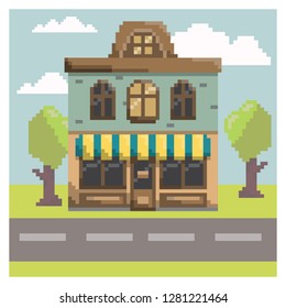 cafe in pixel art