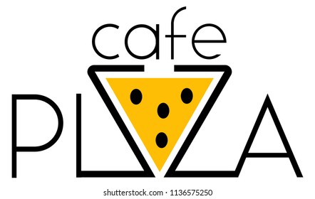 cafe pizza with a slice of pizza text minimalist logo