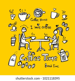 Cafe poster / Sketchy coffee illustration - vector