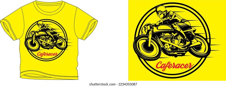 Cafe Race t-shirt design background color is a yellow and t-shirt color is a yellow beautiful color and beautiful design