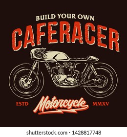 cafe racer bike with retro design style, classic motorcycle vector
