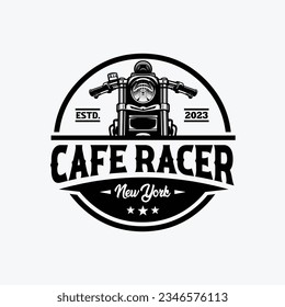 Cafe Racer Circle Emblem Badge Logo Vector Isolated in White Background. Best for Motorbike Garage and Mechanic Logo