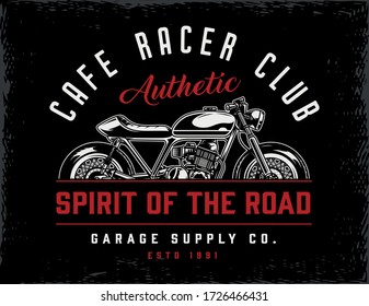 Cafe racer club vintage badge with classic motorcycle isolated vector illustration