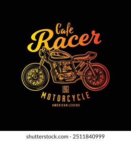 Cafe racer custom motorcycle. Original vector illustration in vintage style. T-shirt design. Hand drawn, not AI