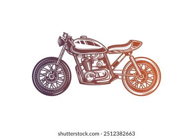 Cafe racer custom motorcycle. Original vector illustration in vintage style. T-shirt design. Hand drawn, not AI