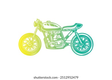 Cafe racer custom motorcycle. Original vector illustration in vintage style. T-shirt design. Hand drawn, not AI