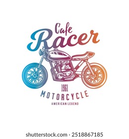 Cafe racer custom motorcycle. Original vector illustration in vintage style isolated on white background. T-shirt design. Hand drawn, not by AI!