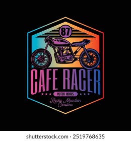 Cafe racer custom motorcycle. Original vector illustration in vintage style isolated on black background. T-shirt design. Hand drawn, not by AI!