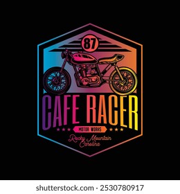 Cafe racer custom motorcycle. Original vector illustration in vintage style isolated on black background. T-shirt design. Hand drawn, not AI