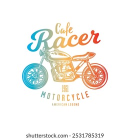 Cafe racer custom motorcycle. Original vector illustration in vintage style isolated on white background. T-shirt design. Hand drawn, not AI